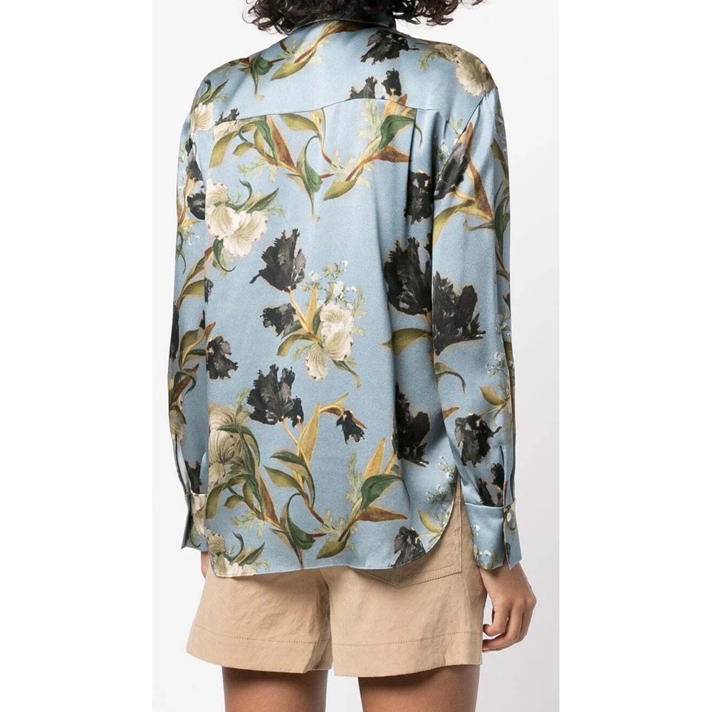 Vince Womens Blue Floral 100% Silk Button Down Long Sleeve Blouse Size L - Picture 10 of 10